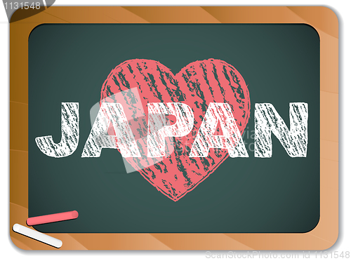 Image of Japan Love on Blackboard. Earthquake and Tsunami Design