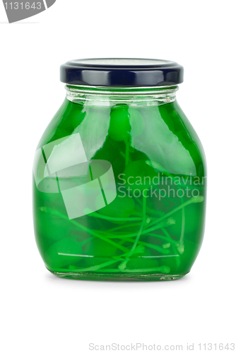 Image of Glass jar with green cocktail cherries