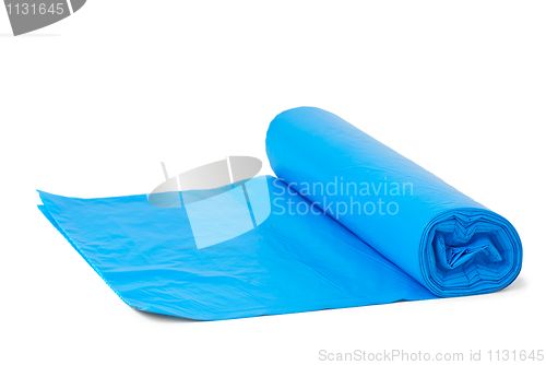Image of Roll of blue plastic garbage bags