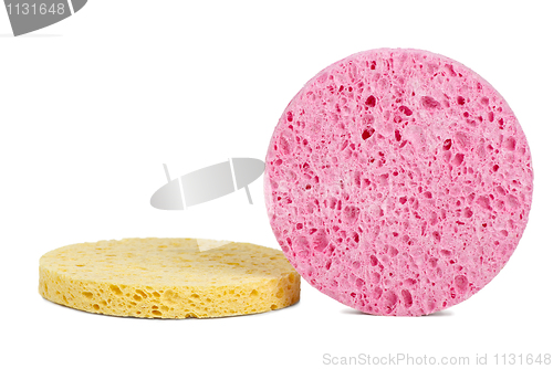 Image of Pink and yellow cosmetic sponges