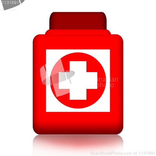 Image of Jar of pills with medical cross