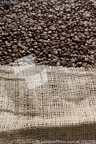 Image of Coffee beans in a big canvas bag