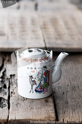 Image of Chinese teapot on wooden table