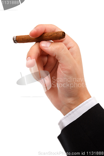 Image of Hand holding burning cigar