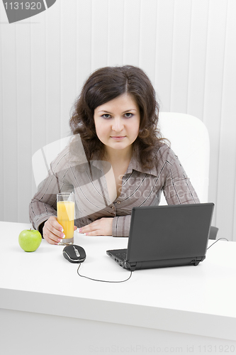 Image of The business smiling girl with the laptop