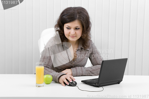 Image of The business smiling girl with the laptop
