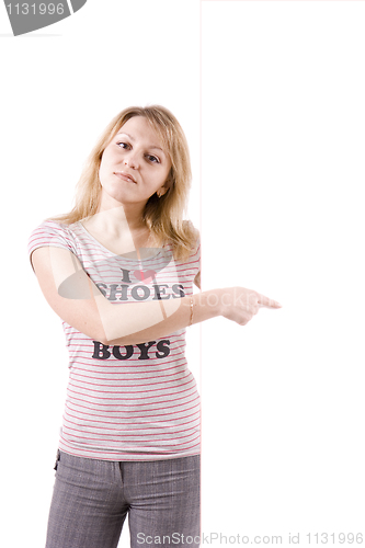 Image of The happy young woman on white background