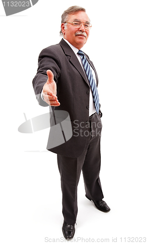 Image of Senior man offering hand for handshake