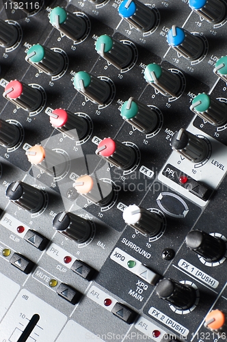 Image of Part of an audio sound mixer with buttons