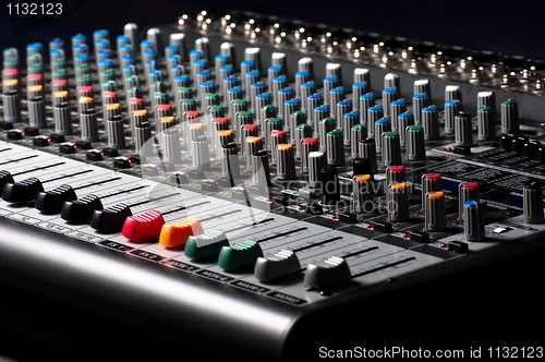 Image of Closeup of an audio sound mixer