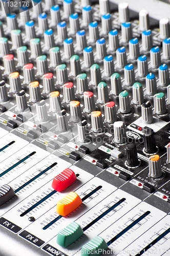 Image of Closeup of an audio sound mixer