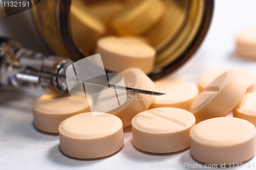 Image of Medicine against white isolated background with syringe