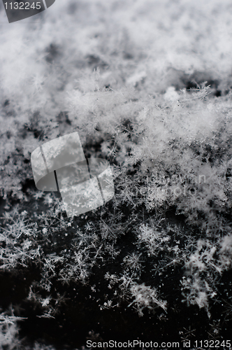 Image of Ice cristals falling with black background macro shot