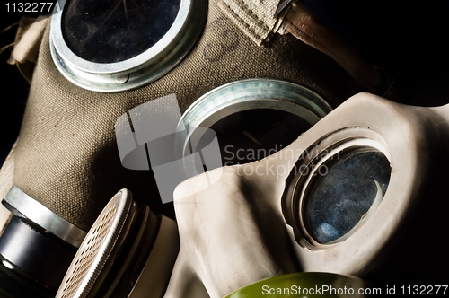 Image of Two gasmask with focus on the grey one