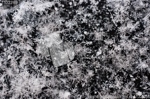 Image of Ice cristals falling with black background macro shot