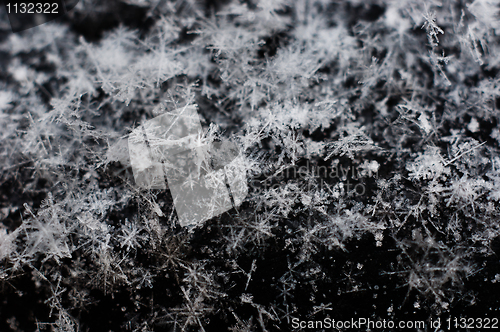 Image of Ice cristals falling with black background macro shot