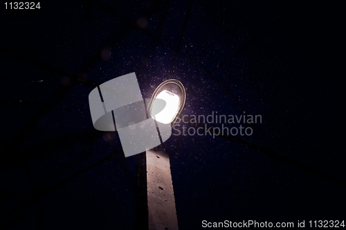 Image of Night shot of a roadlamp in winter snow