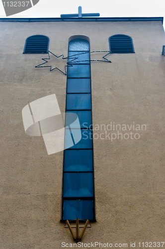 Image of Church in the fog with star and cross