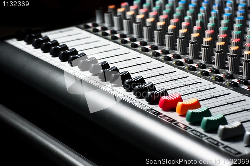 Image of Closeup of an audio sound mixer