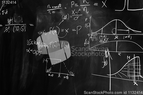 Image of black and white picture of a chalk board with formulas