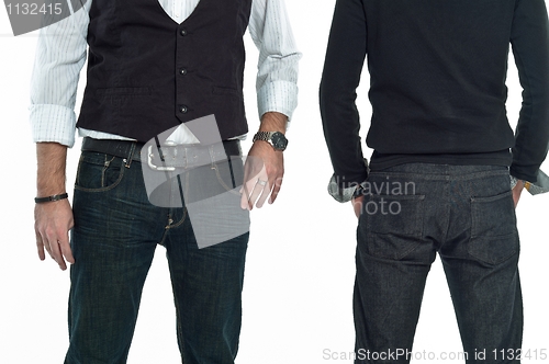 Image of Man in jeans back and forth over isolated background