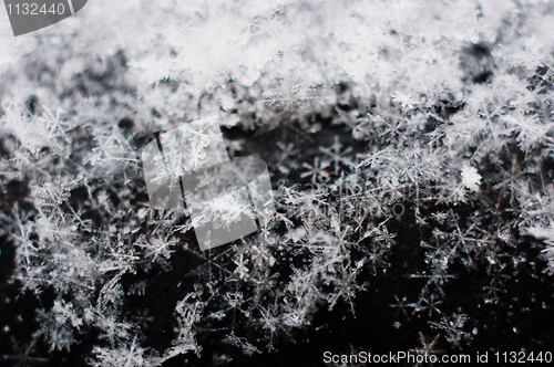 Image of Ice cristals falling with black background macro shot