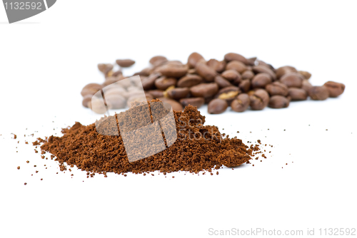 Image of Grinded  and some whole coffee beans