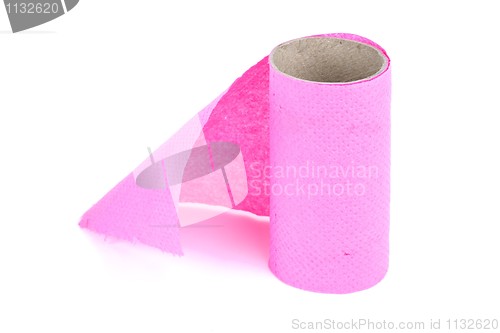 Image of Finished roll of pink toilet paper