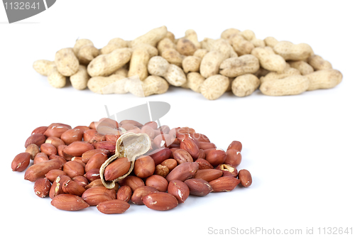 Image of Shelled roasted peanuts and some husk