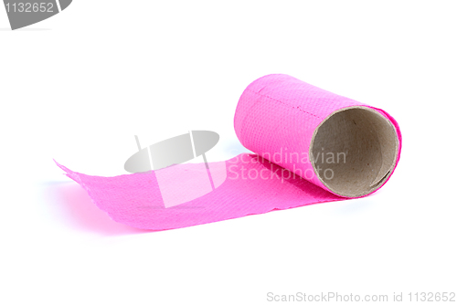 Image of Finished roll of pink toilet paper