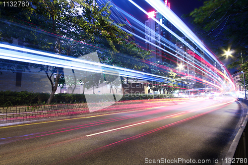 Image of Modern Urban City with Freeway Traffic at Night, hong kong 