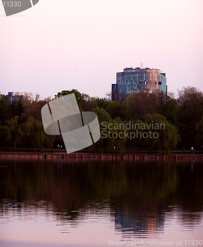 Image of Business centre reflecting in the lake