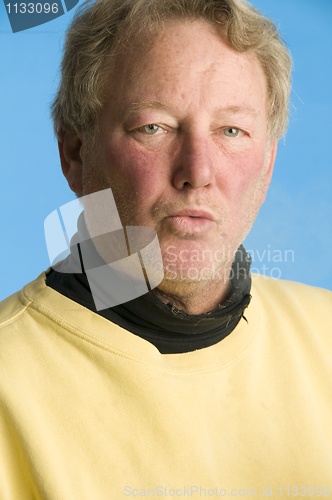 Image of handsome whistling middle age senior man worn turtleneck shirt
