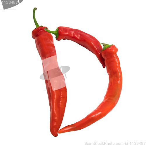 Image of Letter D composed of chili peppers