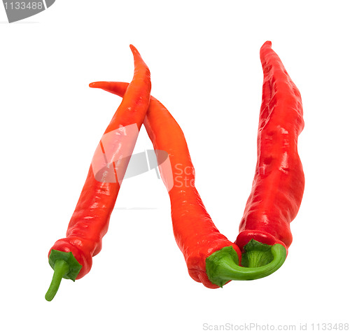 Image of Letter N composed of chili peppers