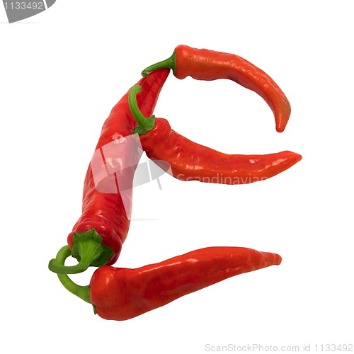Image of Letter E composed of chili peppers