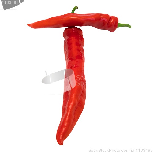 Image of Letter T composed of chili peppers