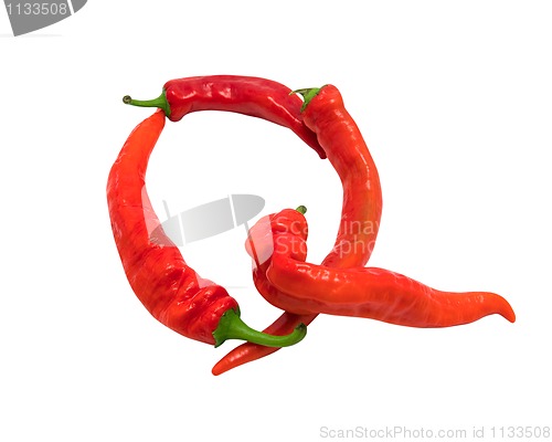 Image of Letter Q composed of chili peppers