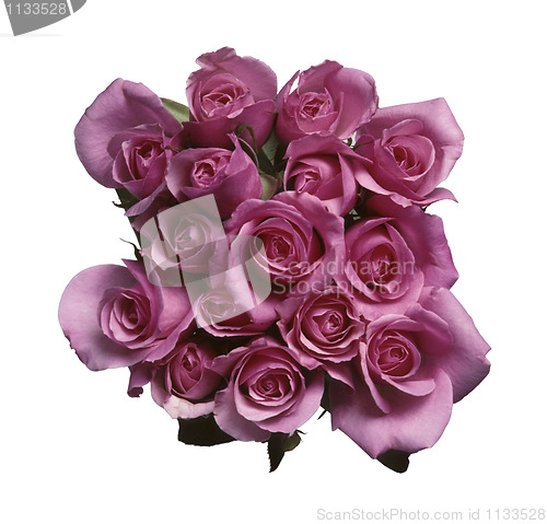 Image of Overhead view of a bouquet of pink roses