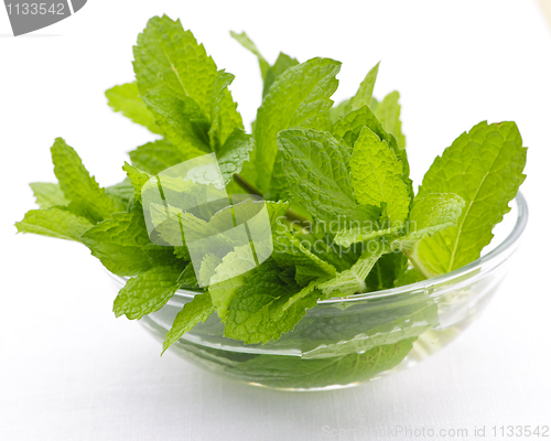 Image of Mint sprigs in bowl