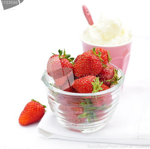 Image of Bowl of strawberries with whipped cream