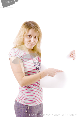 Image of The happy young woman on white background