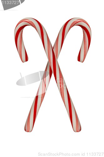 Image of Two crossed candy canes on white