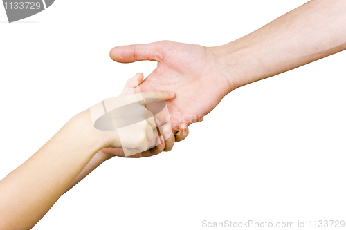 Image of child guesses the man's hand