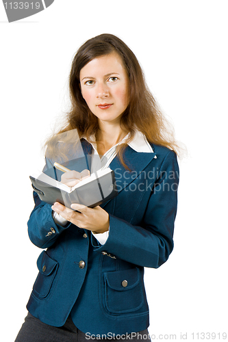 Image of girl in a business suit with a notebook