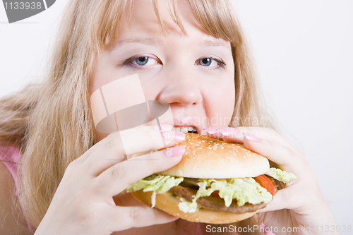 Image of fat girl with a hamburger