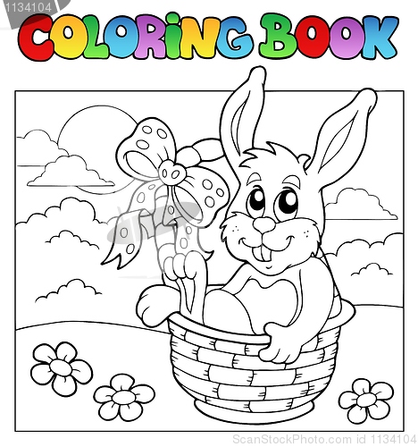 Image of Coloring book with bunny in basket