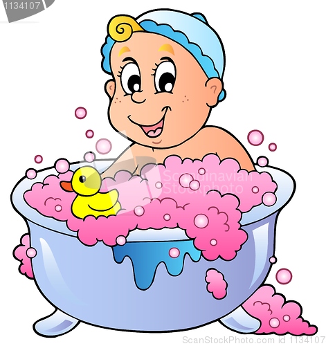 Image of Cute bathing baby