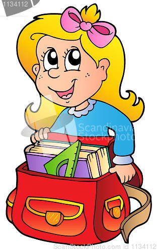 Image of Cartoon girl with school bag