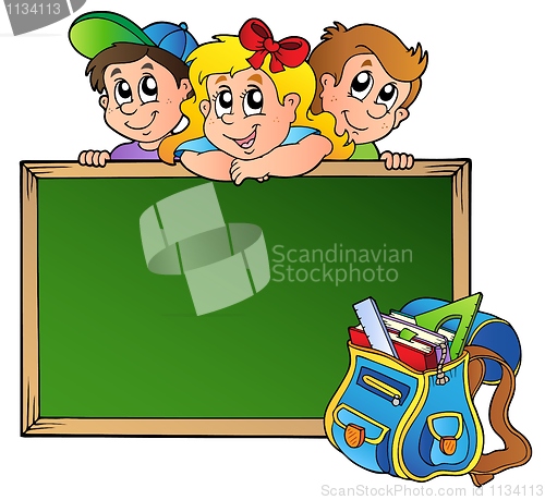 Image of Board with children and school bag